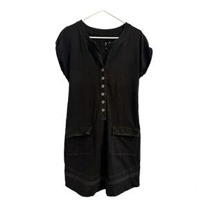 Neon Buddha Black Tunic Dress Decorate Buttons White Stitching / Size S